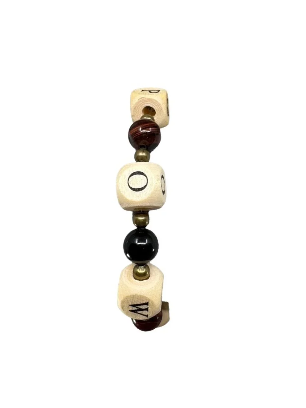Custom Name Bracelet Personalized Wood Letter Block Black Obsidian Red Tiger Eye